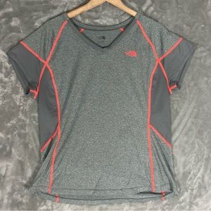 The North Face Womens Reactor V-Neck Short Sleeve Tee T Shirt Gray XL